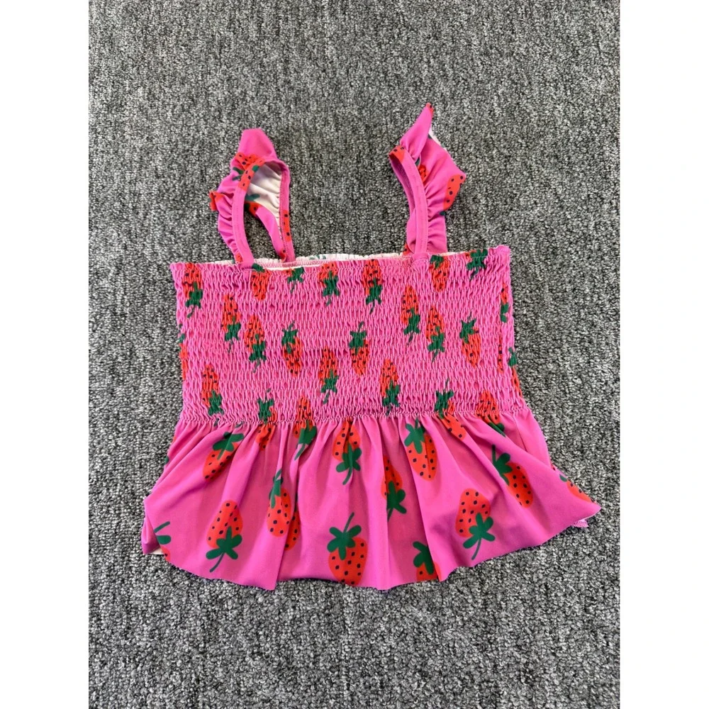 Hanna Andersson Swimsuit Girls 10 Pink Strawberry Green Stripe 2 Piece Tankini